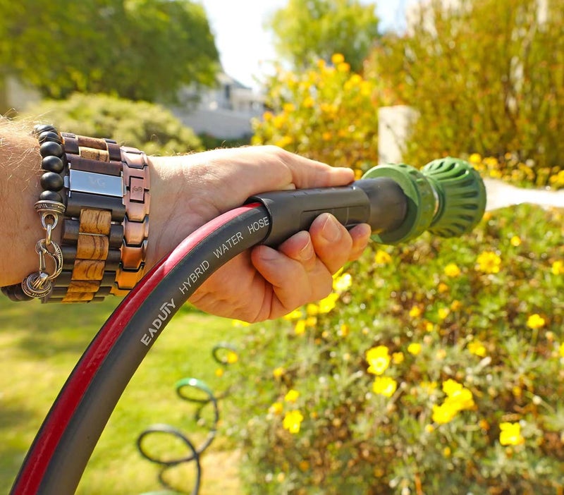 EADUTY Hybrid Garden Hose 5/8 IN. x 25 FT  Heavy Duty  Lightweight  Flexible with Swivel Grip Handle and Solid Brass Fittings  Gray+Red - Image 5
